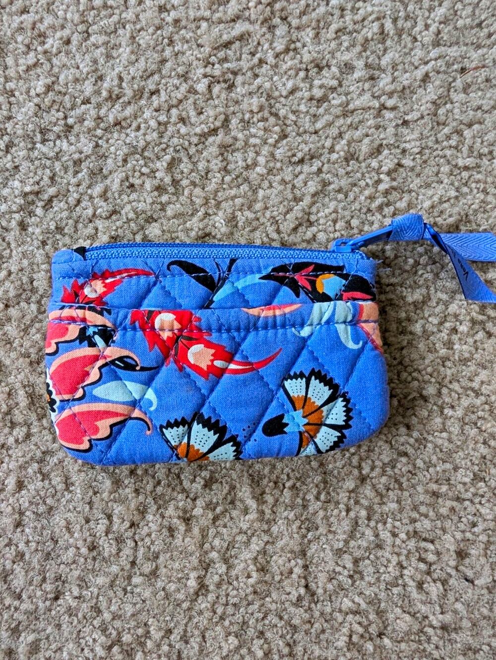 Vera Bradley Quilted Cotton Blue Floral Zip Coin Card Pouch